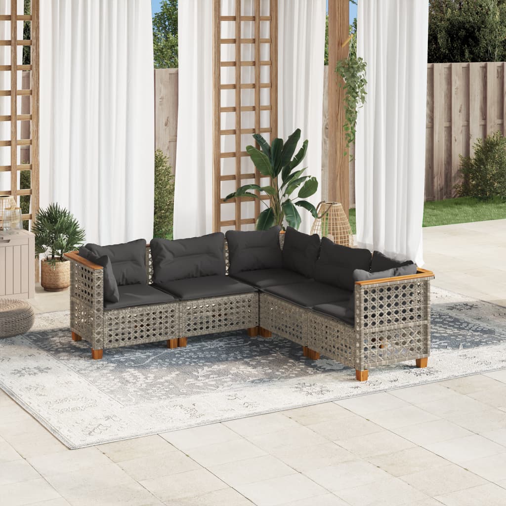 Set Divano da Giardino 5 pz con Cuscini Grigio in Polyrattan - homemem39