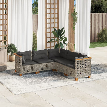 Set Divano da Giardino 5 pz con Cuscini Grigio in Polyrattan - homemem39
