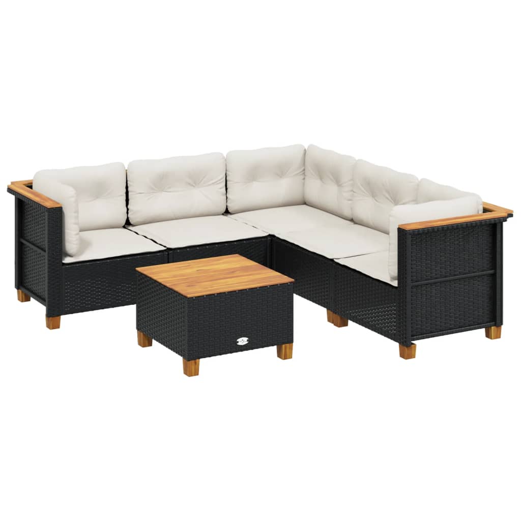 Set Divano da Giardino 6 pz con Cuscini Nero in Polyrattan