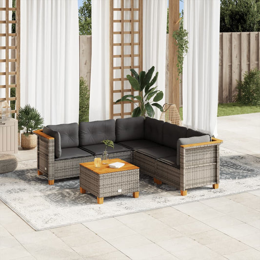 Set Divano da Giardino 6 pz con Cuscini Grigio in Polyrattan - homemem39