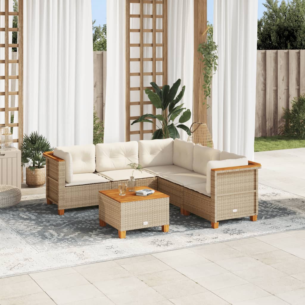 Set Divano da Giardino 6 pz con Cuscini Beige in Polyrattan - homemem39