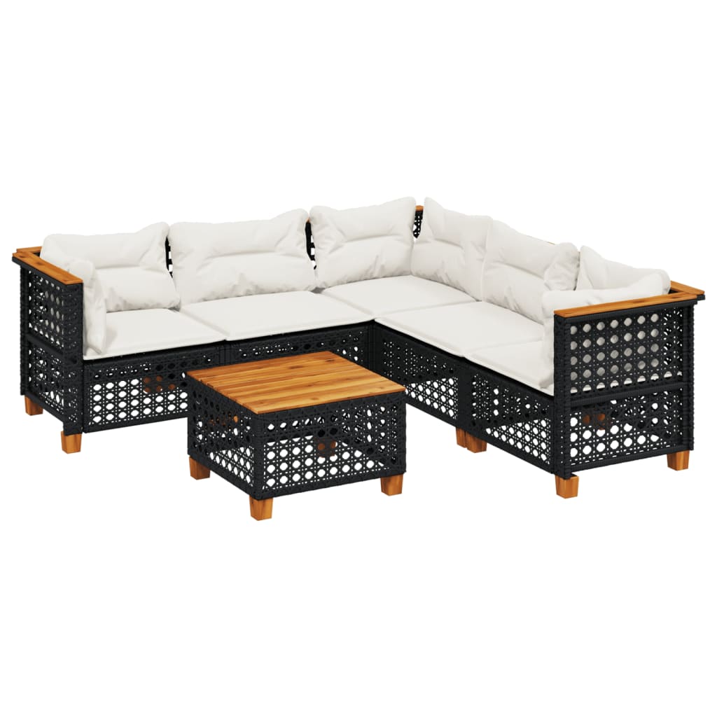 Set Divano da Giardino 6 pz con Cuscini Nero in Polyrattan - homemem39