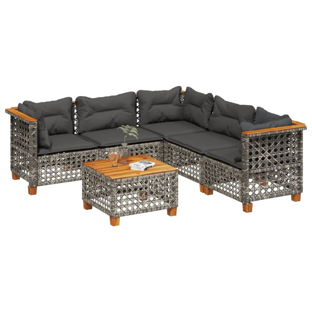 Set Divano da Giardino 6 pz con Cuscini Grigio in Polyrattan | homemem39