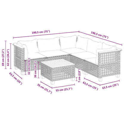 Set Divano da Giardino 6 pz con Cuscini Grigio in Polyrattan | homemem39