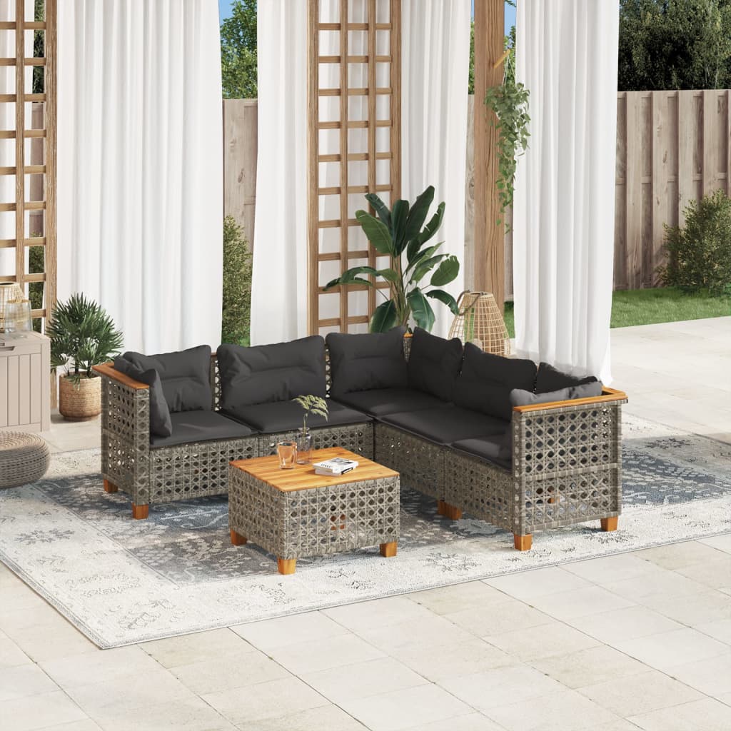 Set Divano da Giardino 6 pz con Cuscini Grigio in Polyrattan | homemem39