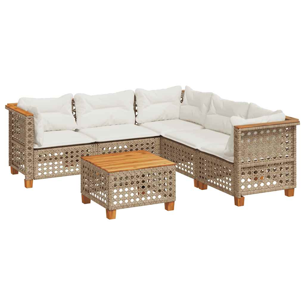 Set Divano da Giardino 6 pz con Cuscini Beige in Polyrattan | homemem39