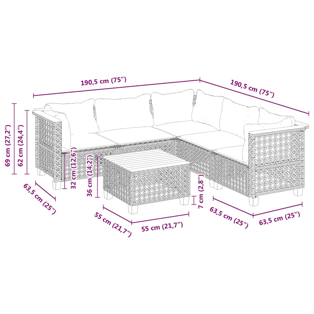 Set Divano da Giardino 6 pz con Cuscini Beige in Polyrattan | homemem39