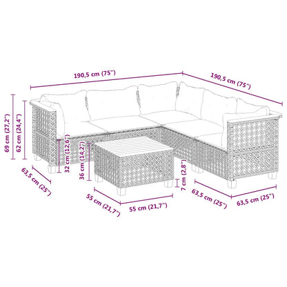 Set Divano da Giardino 6 pz con Cuscini Beige in Polyrattan | homemem39