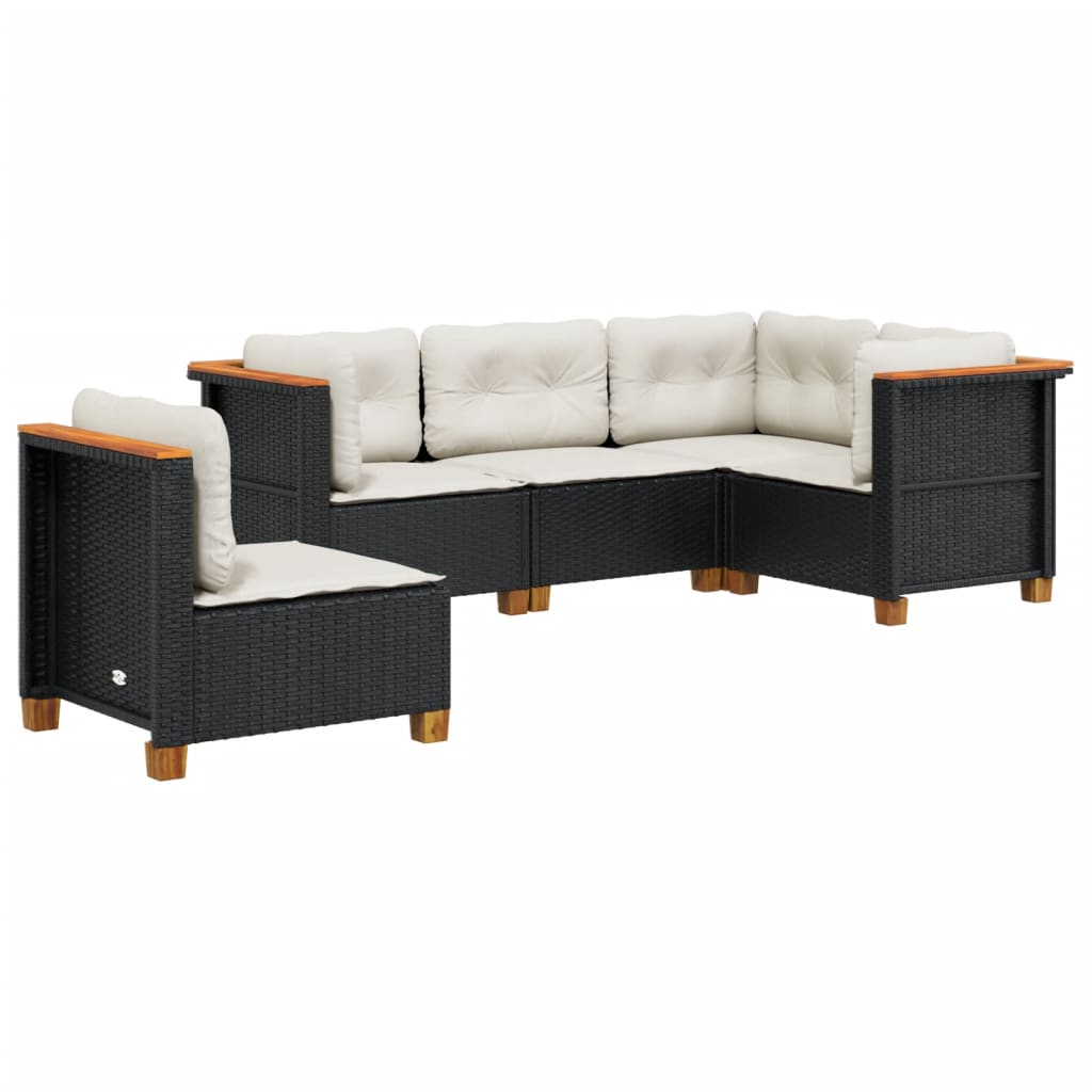 Set Divani da Giardino 5 pz con Cuscini in Polyrattan Nero