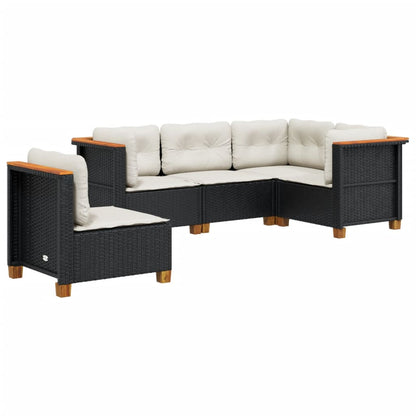 Set Divani da Giardino 5 pz con Cuscini in Polyrattan Nero