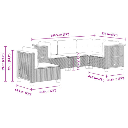 Set Divani da Giardino 5 pz con Cuscini in Polyrattan Nero