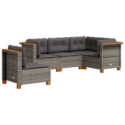 Set Divano da Giardino 5 pz con Cuscini Grigio in Polyrattan