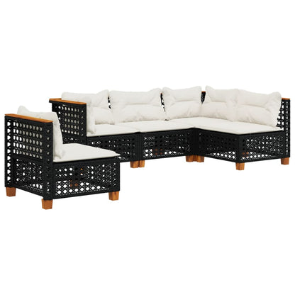 Set Divani da Giardino 5 pz con Cuscini in Polyrattan Nero | homemem39