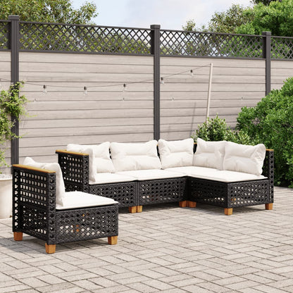 Set Divani da Giardino 5 pz con Cuscini in Polyrattan Nero | homemem39