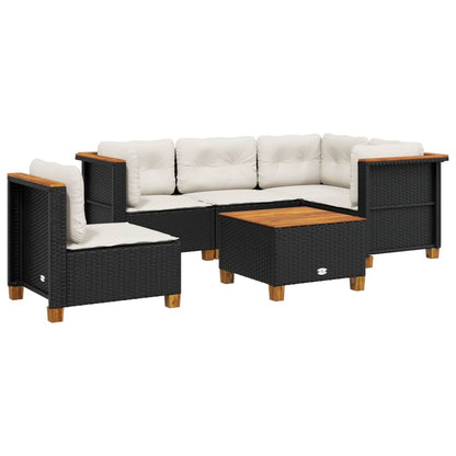 Set Divano da Giardino 6 pz con Cuscini Nero in Polyrattan | homemem39