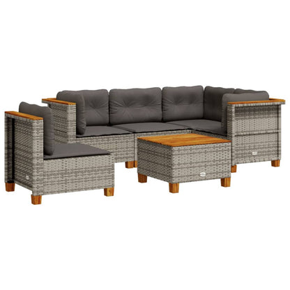 Set Divano da Giardino 6 pz con Cuscini Grigio in Polyrattan - homemem39