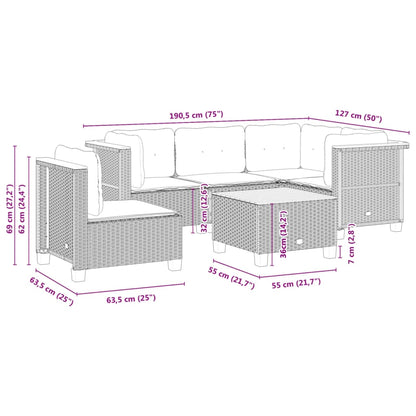 Set Divano da Giardino 6 pz con Cuscini Grigio in Polyrattan | homemem39