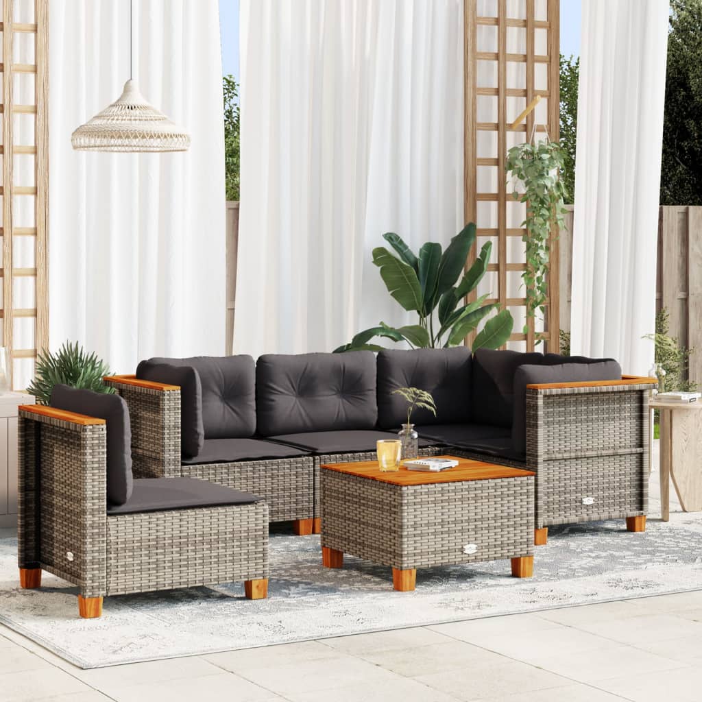 Set Divano da Giardino 6 pz con Cuscini Grigio in Polyrattan - homemem39