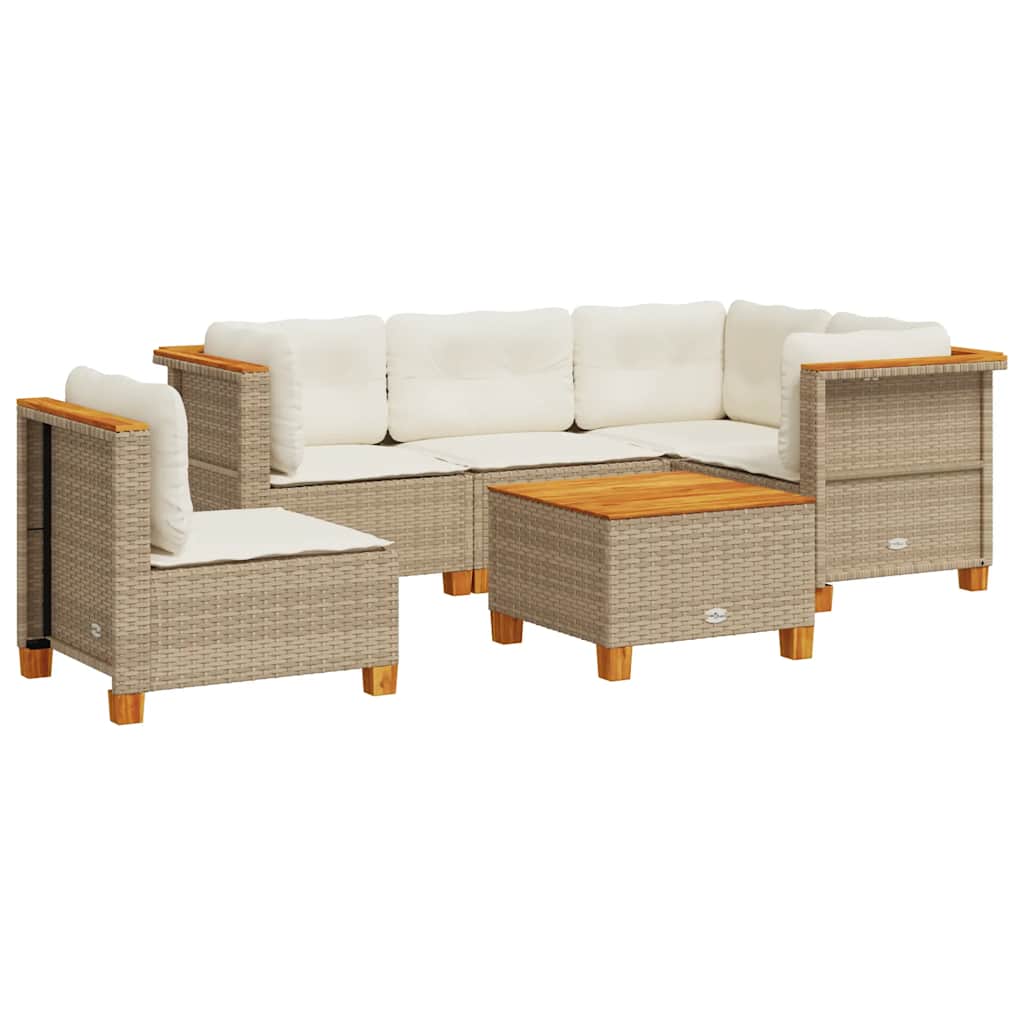 Set Divano da Giardino 6 pz con Cuscini Beige in Polyrattan - homemem39