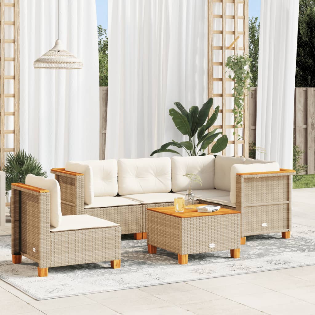 Set Divano da Giardino 6 pz con Cuscini Beige in Polyrattan - homemem39