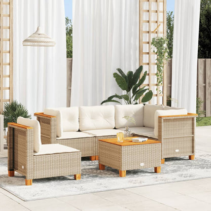 Set Divano da Giardino 6 pz con Cuscini Beige in Polyrattan - homemem39
