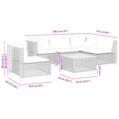 Set Divano da Giardino 6 pz con Cuscini Nero in Polyrattan | homemem39