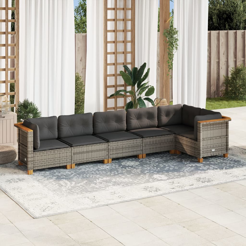 Set Divano da Giardino 6 pz con Cuscini Grigio in Polyrattan - homemem39