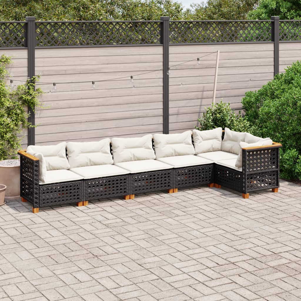 Set Divano da Giardino 6 pz con Cuscini Nero in Polyrattan - homemem39