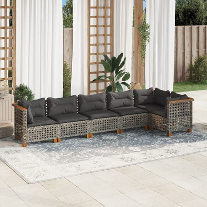 Set Divano da Giardino 6 pz con Cuscini Grigio in Polyrattan | homemem39