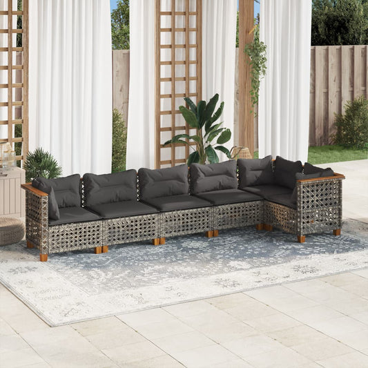 Set Divano da Giardino 6 pz con Cuscini Grigio in Polyrattan | homemem39