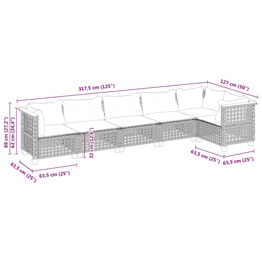 Set Divano da Giardino 6 pz con Cuscini Beige in Polyrattan | homemem39