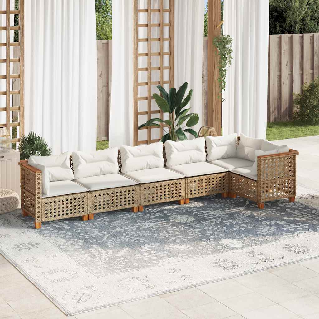 Set Divano da Giardino 6 pz con Cuscini Beige in Polyrattan | homemem39