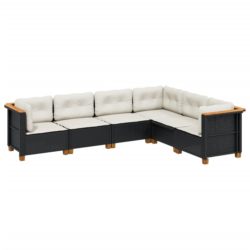 Set Divano da Giardino 6 pz con Cuscini Nero in Polyrattan - homemem39