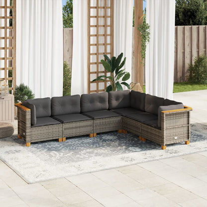 Set Divano da Giardino 6 pz con Cuscini Grigio in Polyrattan - homemem39