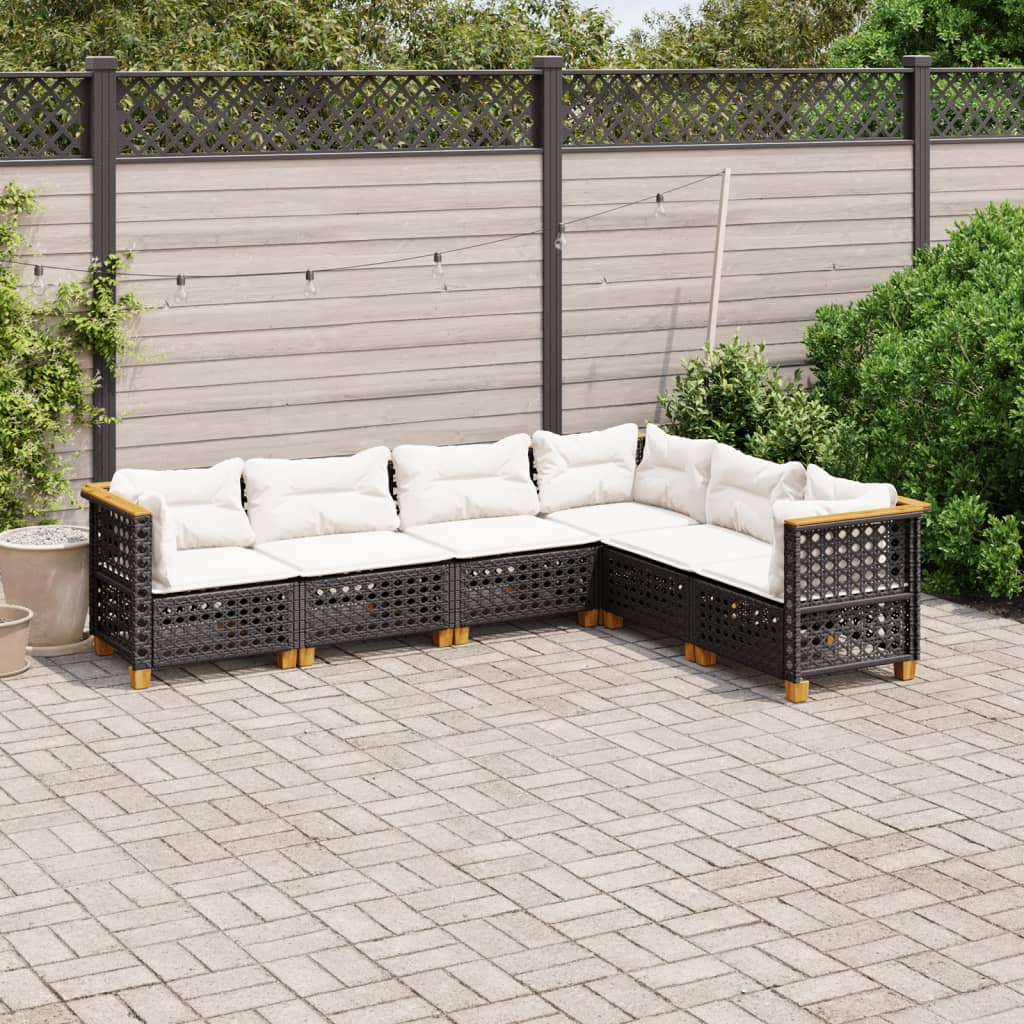Set Divano da Giardino 6 pz con Cuscini Nero in Polyrattan - homemem39