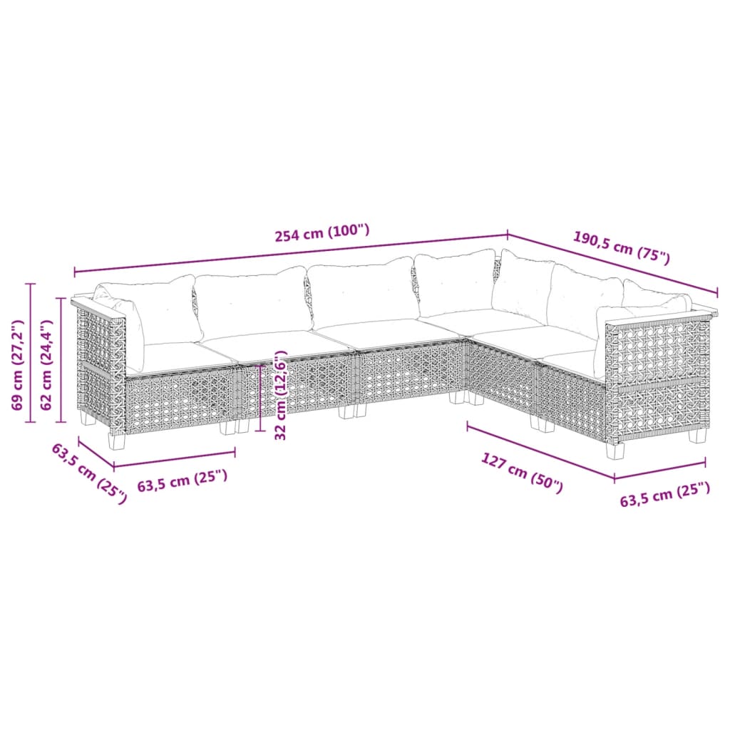 Set Divano da Giardino 6 pz con Cuscini Grigio in Polyrattan | homemem39