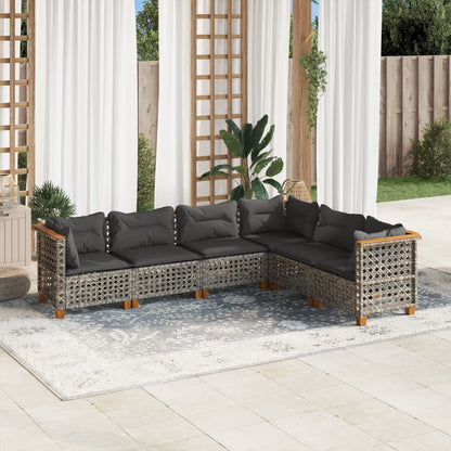 Set Divano da Giardino 6 pz con Cuscini Grigio in Polyrattan - homemem39