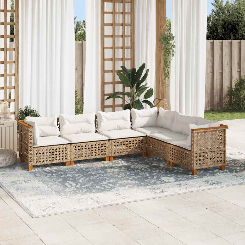 Set Divano da Giardino 6 pz con Cuscini Beige in Polyrattan | homemem39