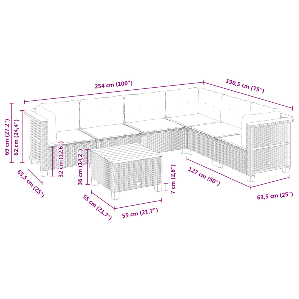 Set Divani da Giardino con Cuscini 7pz Nero Polyrattan | homemem39
