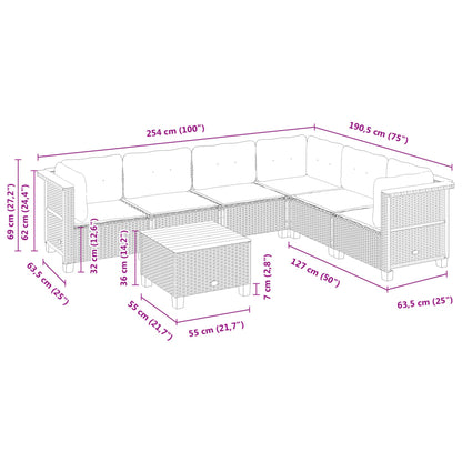 Set Divani da Giardino con Cuscini 7pz Nero Polyrattan | homemem39
