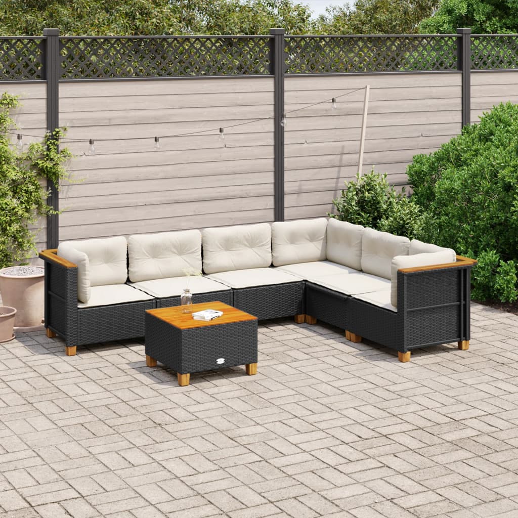 Set Divani da Giardino con Cuscini 7pz Nero Polyrattan | homemem39