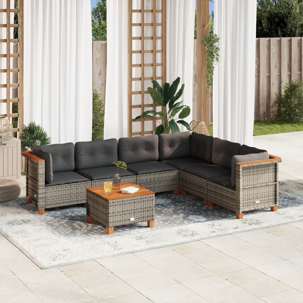 Set Divani da Giardino 7 pz con Cuscini Grigio in Polyrattan - homemem39