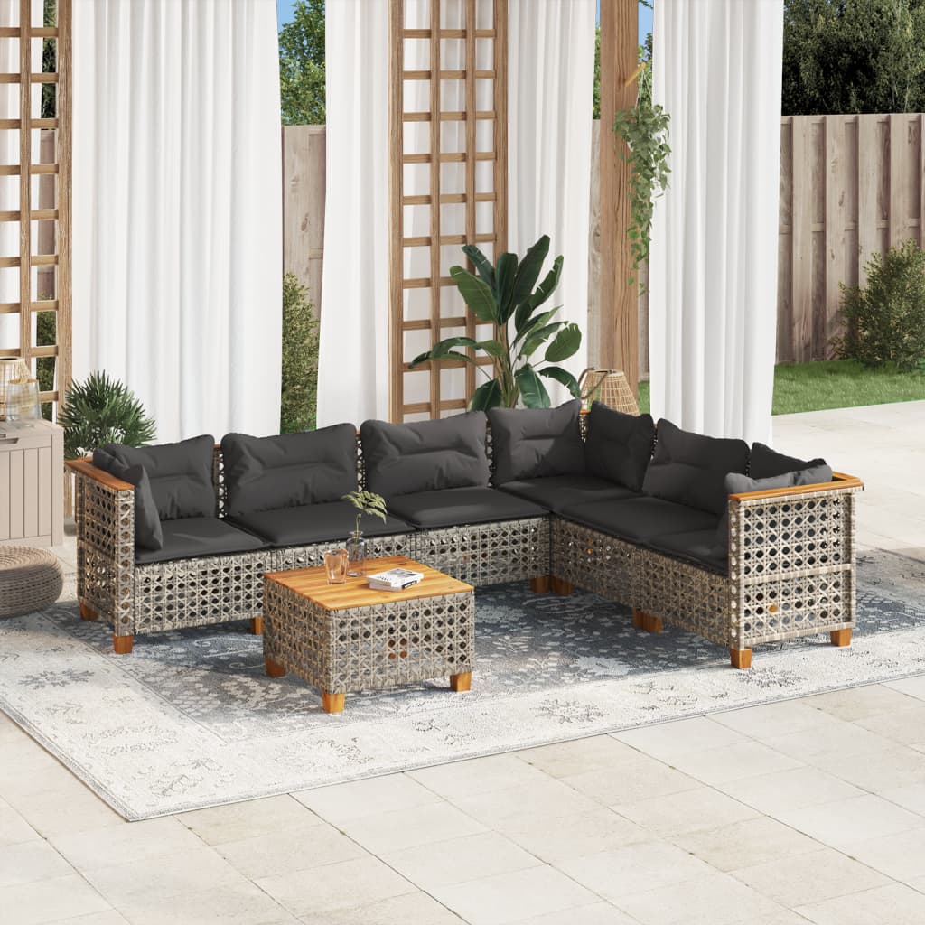 Set Divani da Giardino 7 pz con Cuscini Grigio in Polyrattan | homemem39