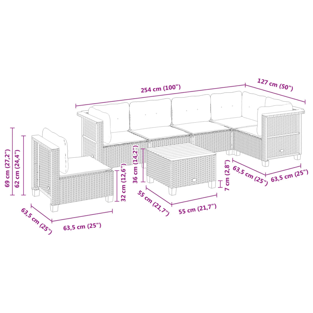 Set Divani da Giardino con Cuscini 7pz Nero Polyrattan | homemem39