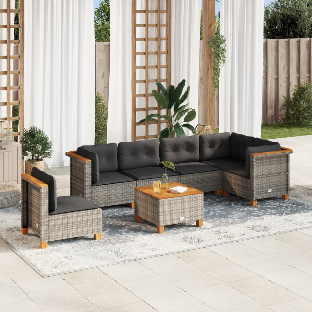Set Divani da Giardino 7 pz con Cuscini Grigio in Polyrattan - homemem39