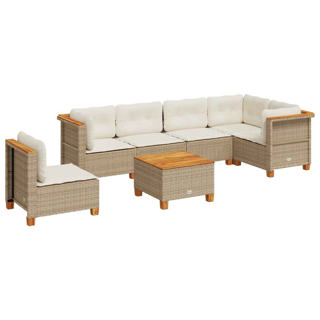 Set Divani da Giardino 7 pz con Cuscini Beige in Polyrattan - homemem39