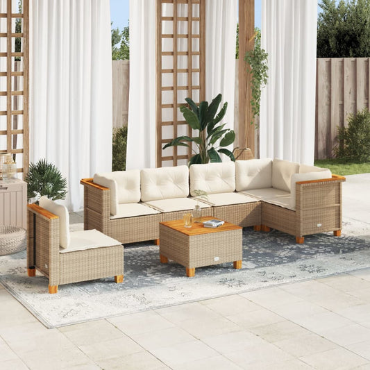Set Divani da Giardino 7 pz con Cuscini Beige in Polyrattan - homemem39