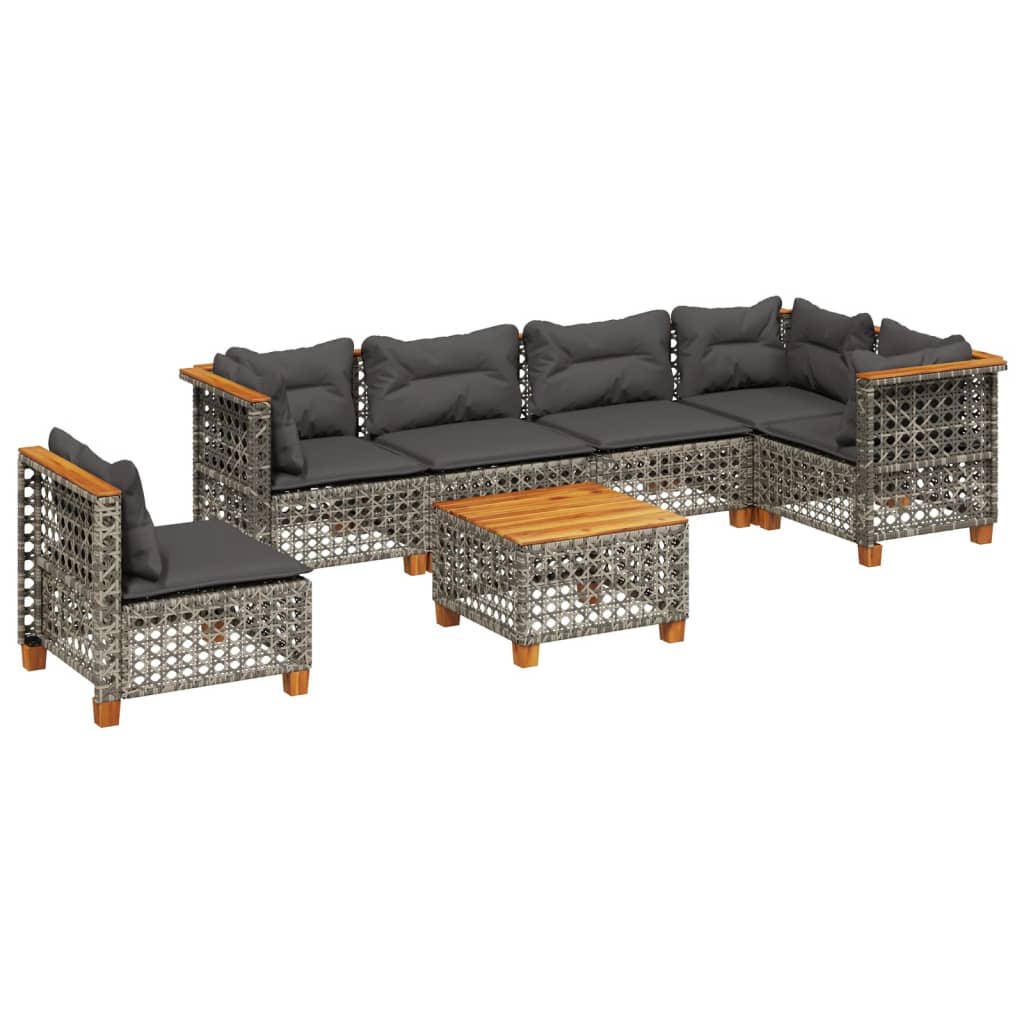 Set Divani da Giardino 7 pz con Cuscini Grigio in Polyrattan - homemem39