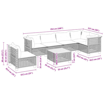 Set Divani da Giardino 7 pz con Cuscini Grigio in Polyrattan | homemem39