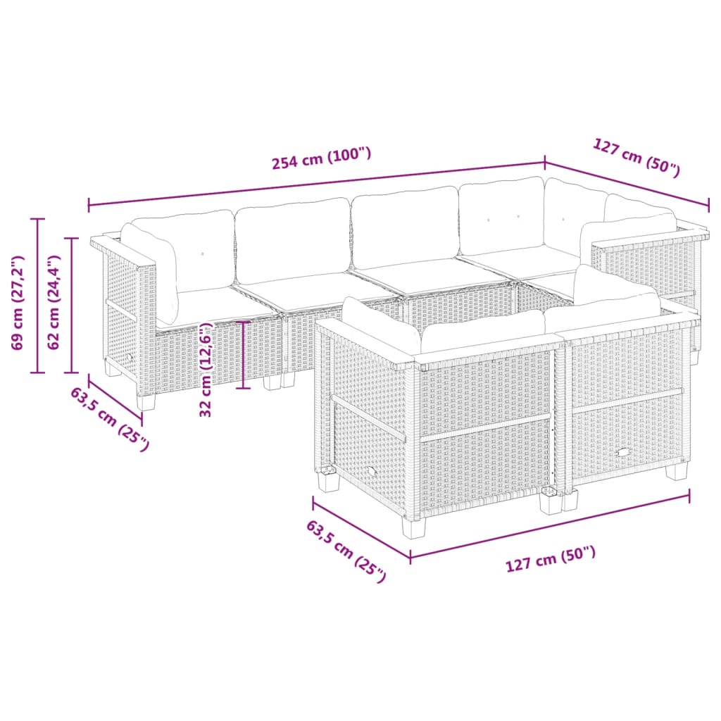 Set Divani da Giardino con Cuscini 7pz Nero Polyrattan | homemem39